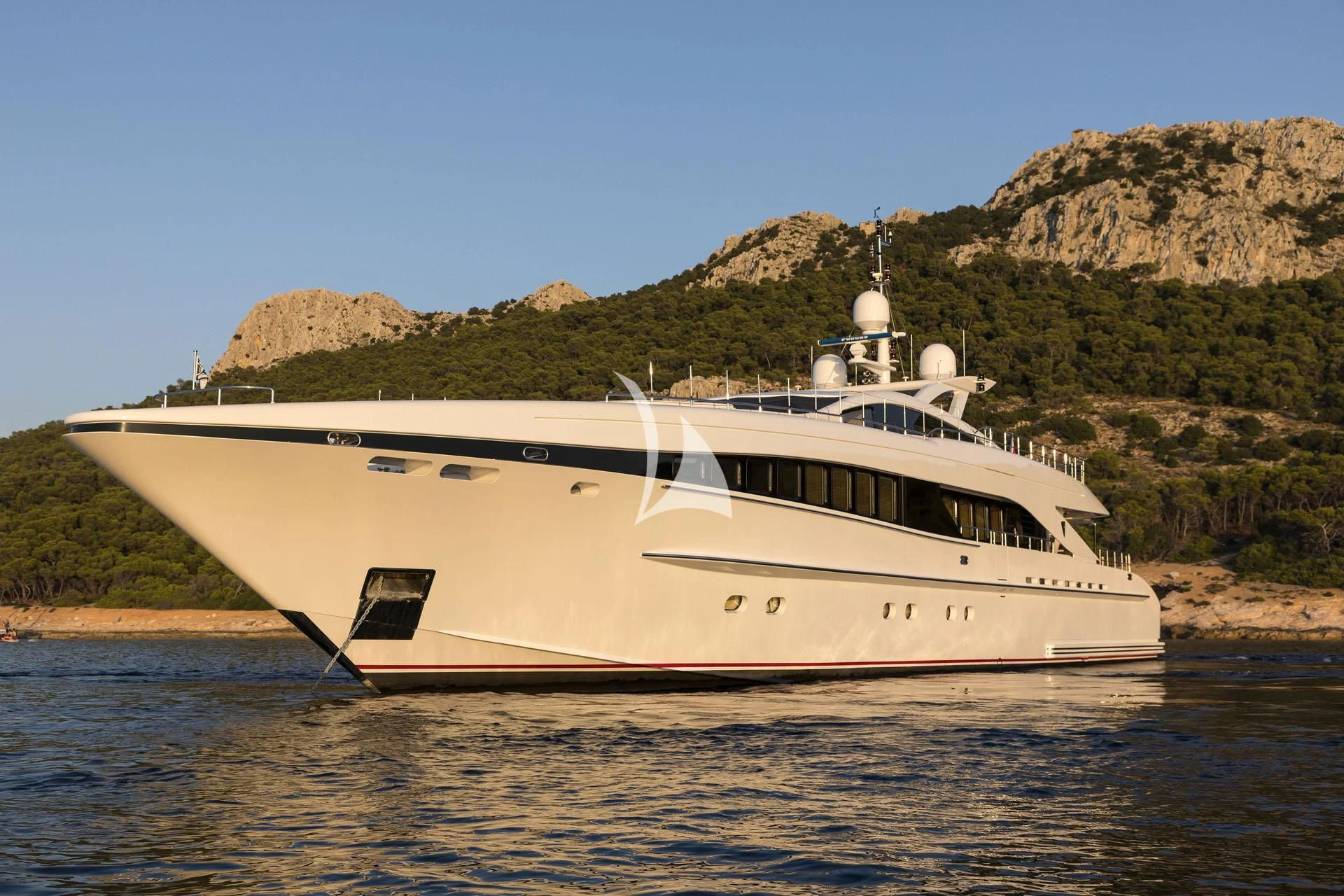 a white yacht on the water aboard L'EQUINOX Yacht for Sale