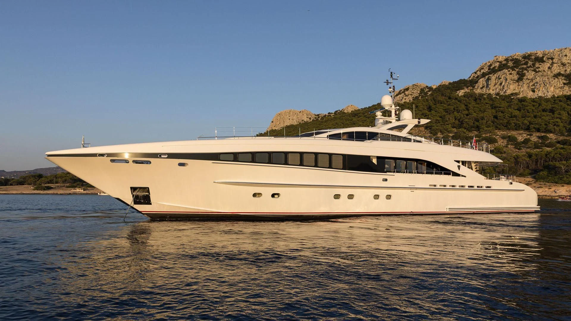 a white yacht on the water aboard L'EQUINOX Yacht for Sale