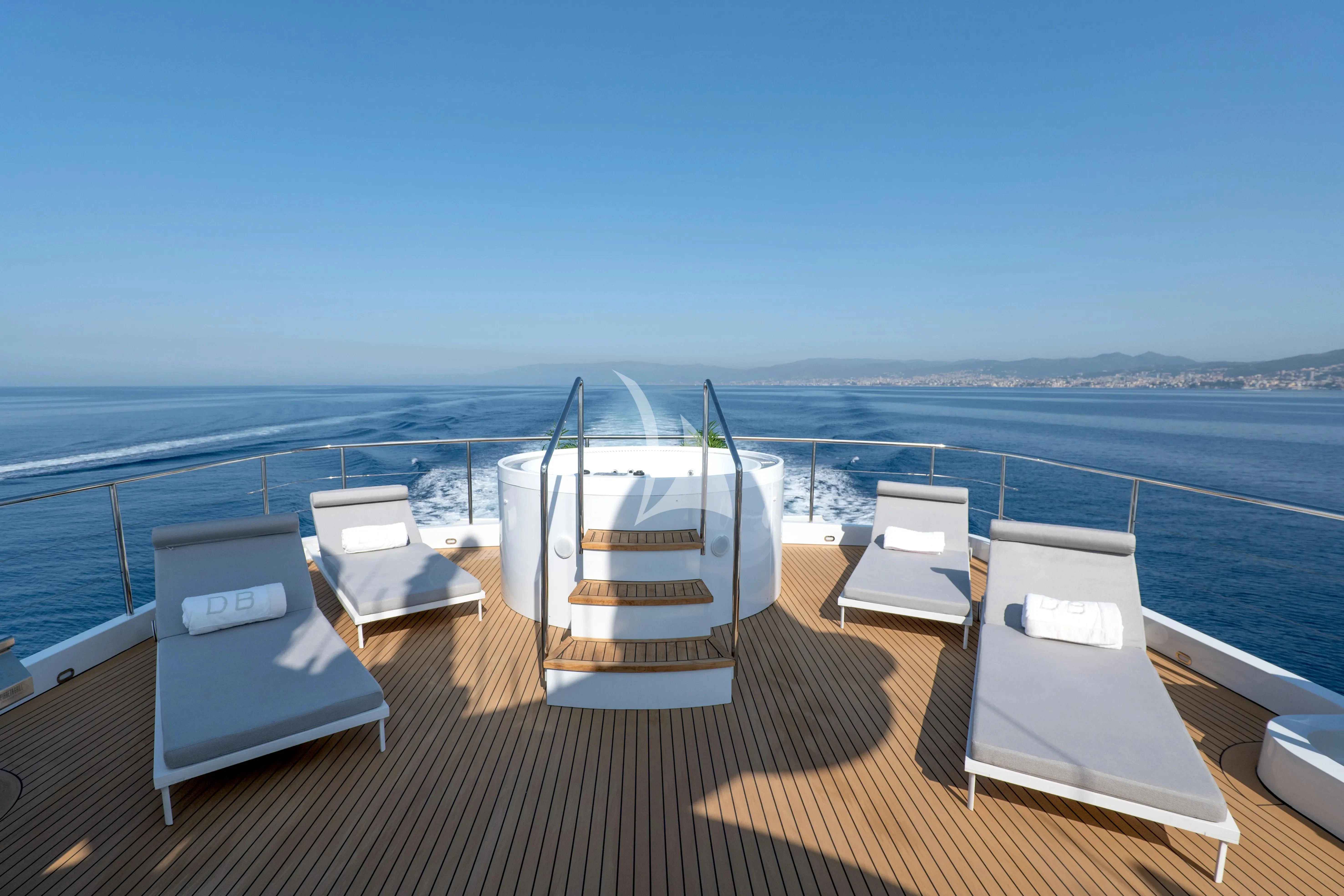 chairs on a deck overlooking a body of water aboard DEEP BLUE II Yacht for Charter