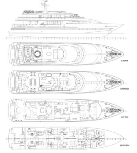 diagram, engineering drawing aboard DEEP BLUE II Yacht for Charter