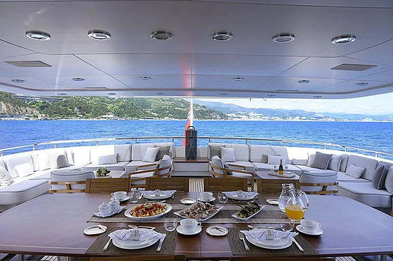 a table set for a meal aboard DEEP BLUE II Yacht for Charter
