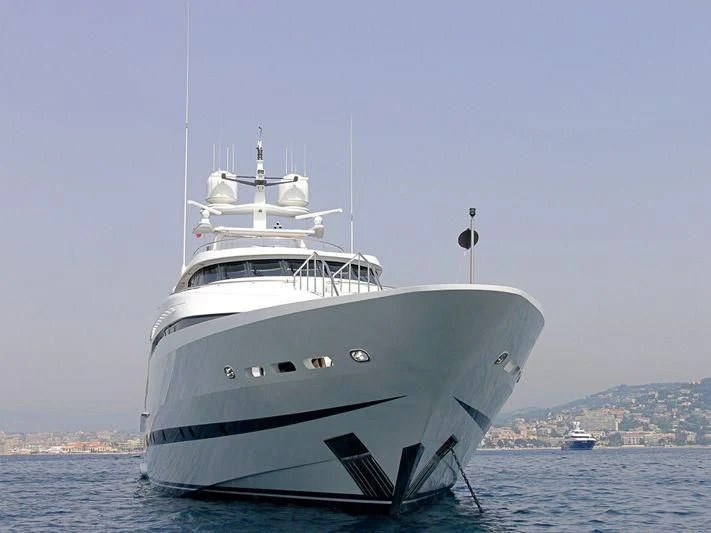 a large white boat in the water aboard DEEP BLUE II Yacht for Charter