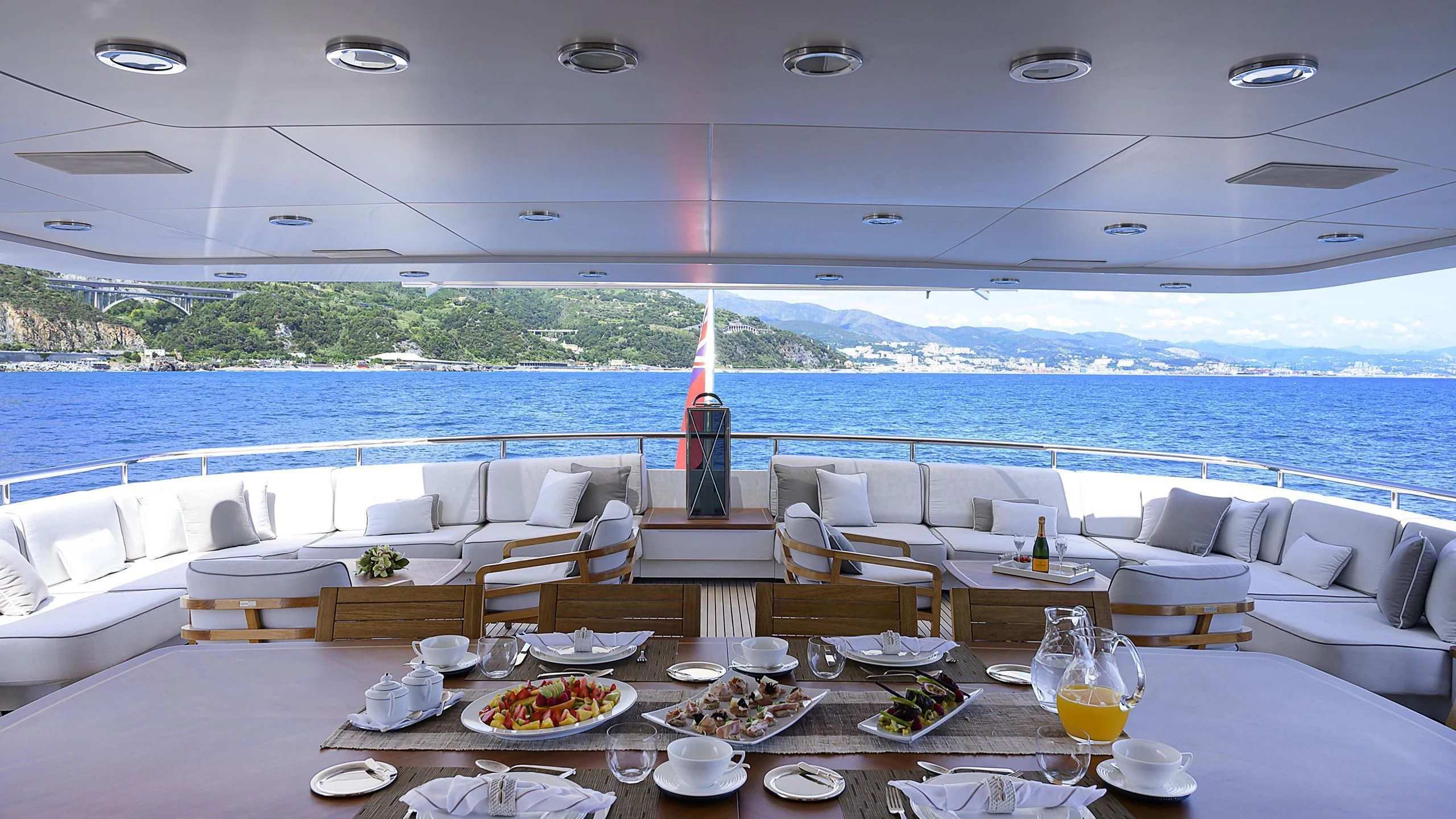 a table set for a meal aboard DEEP BLUE II Yacht for Charter