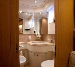 a bathroom with a sink and a toilet aboard DUBAI Yacht for Sale
