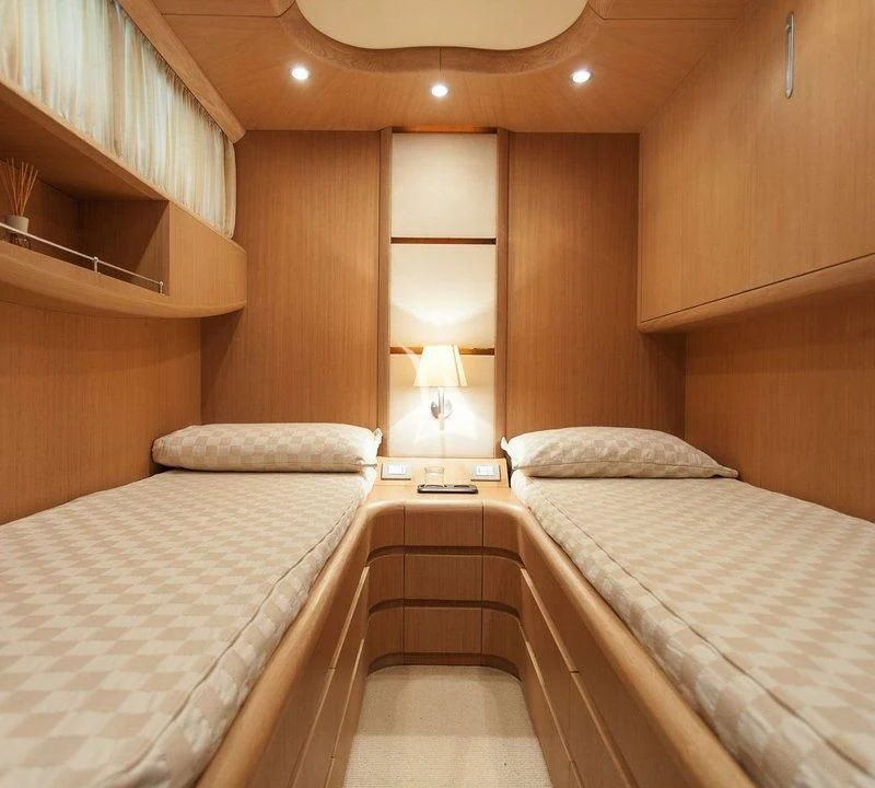 a couple of beds in a hotel room aboard DUBAI Yacht for Sale