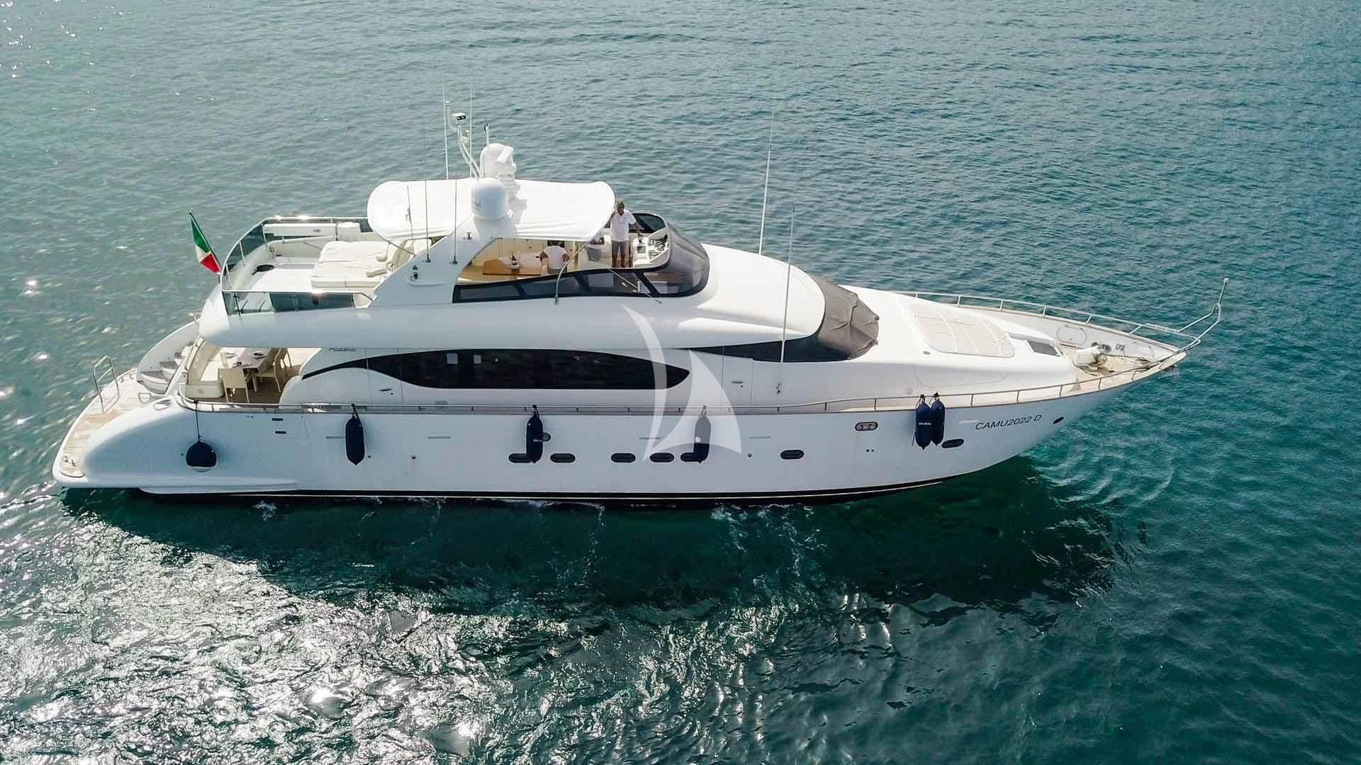 a white yacht in the water aboard DUBAI Yacht for Sale