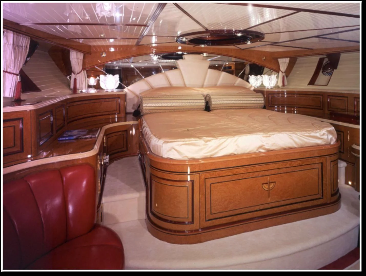 a bed in a room aboard ATLANTIDE Yacht for Sale