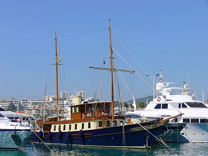 a group of boats in a harbor aboard ATLANTIDE Yacht for Sale