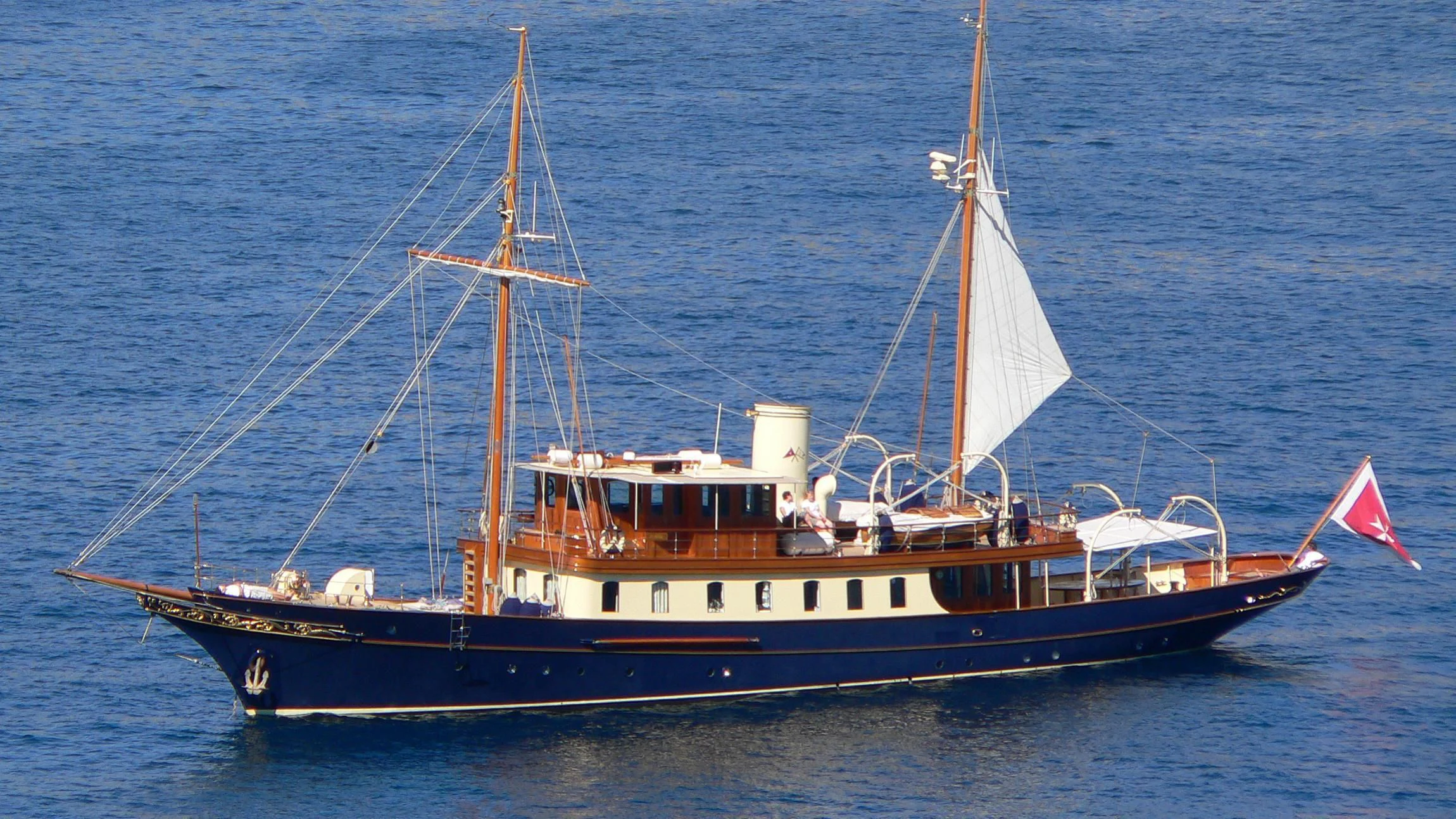 a large ship in the water aboard ATLANTIDE Yacht for Sale