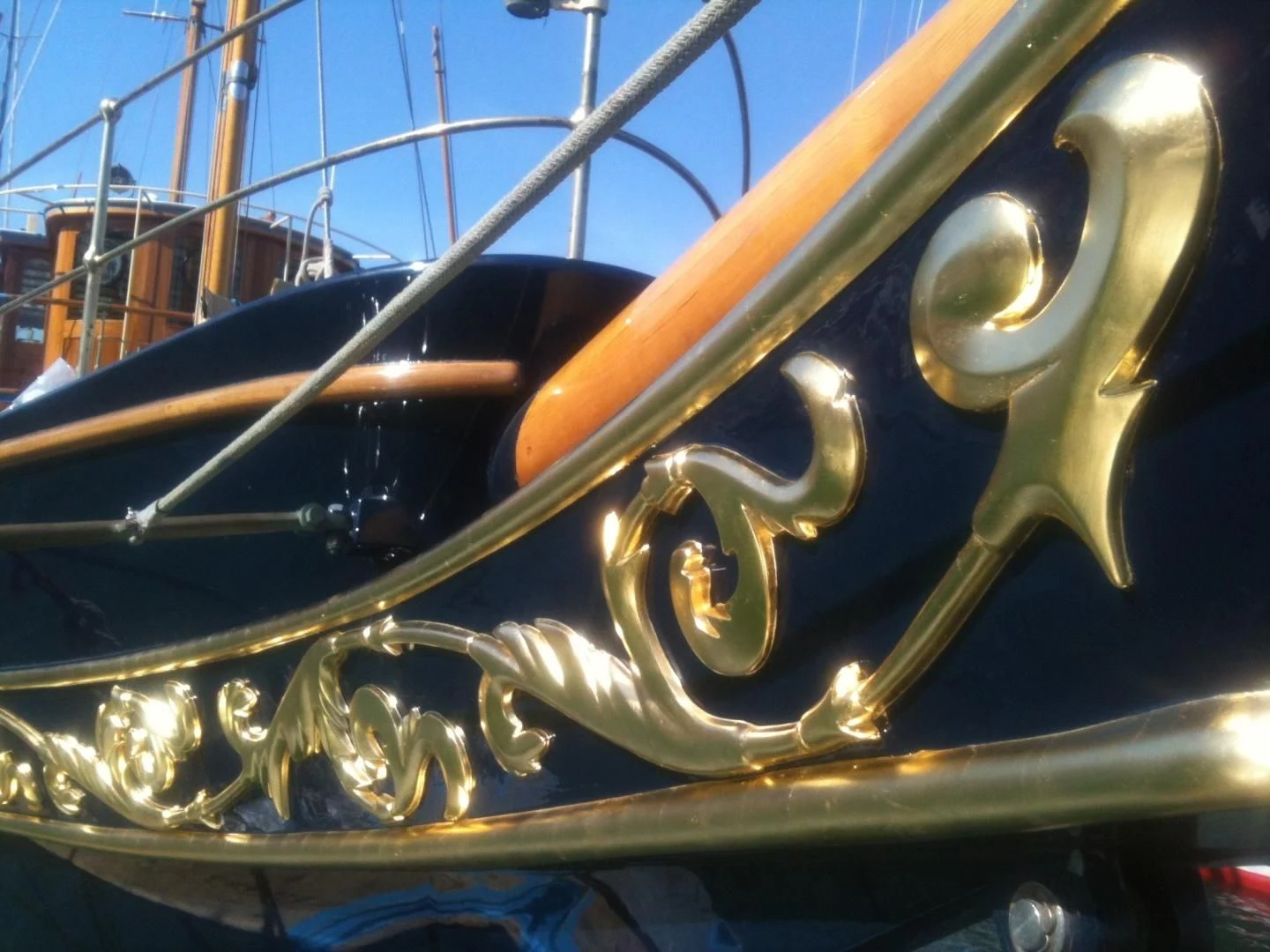 a close-up of a metal sculpture aboard ATLANTIDE Yacht for Sale