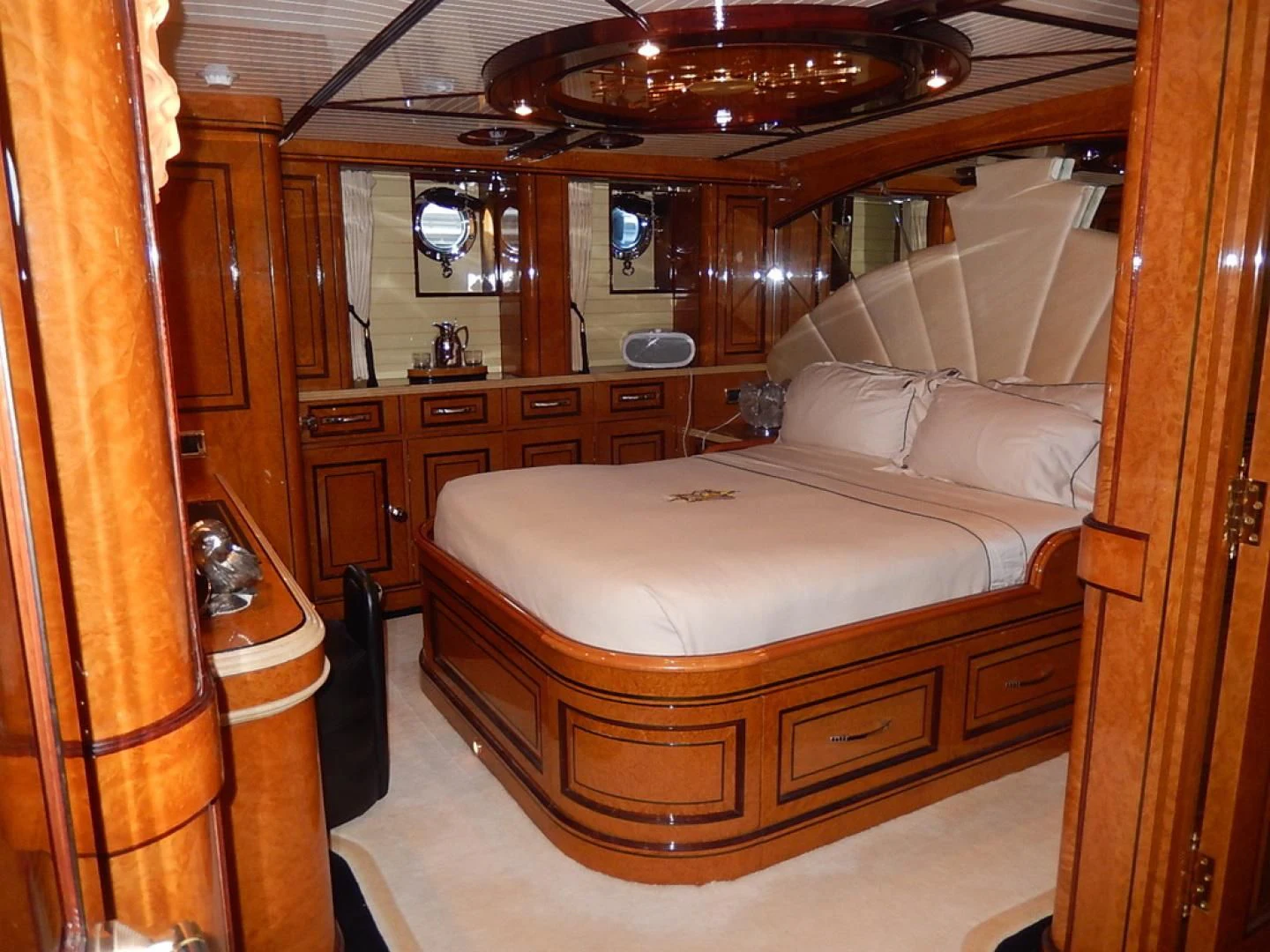 a bed in a room aboard ATLANTIDE Yacht for Sale