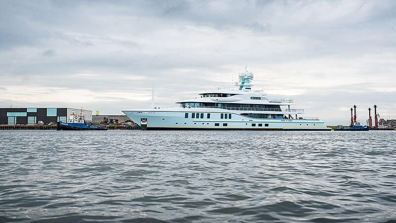 a large white boat in the water aboard AVANTI Yacht for Sale