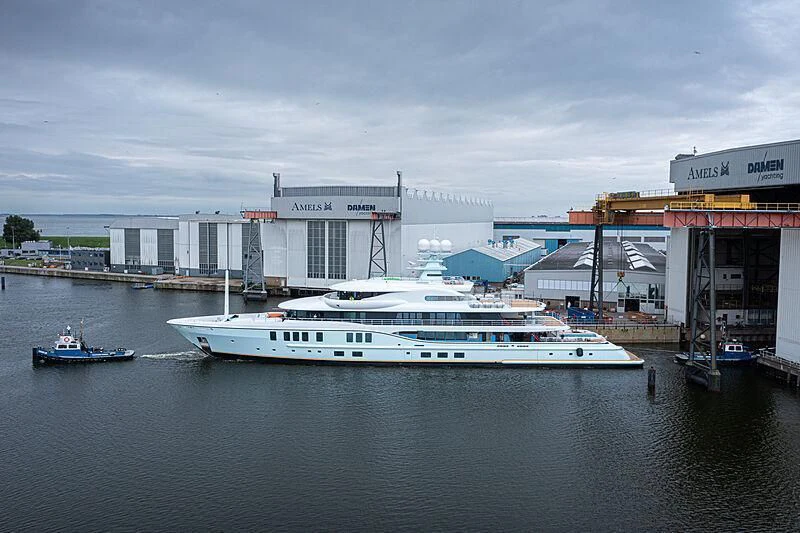 a large white boat sits in the water aboard AVANTI Yacht for Sale