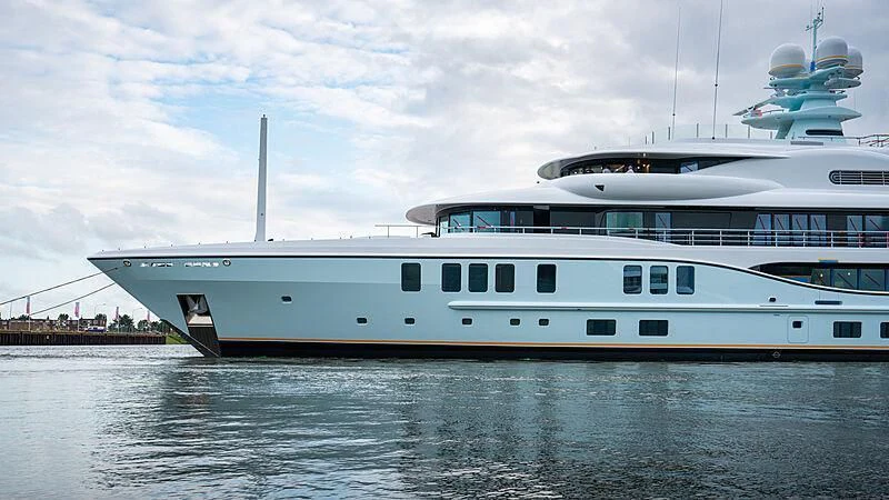 a large white boat in the water aboard AVANTI Yacht for Sale