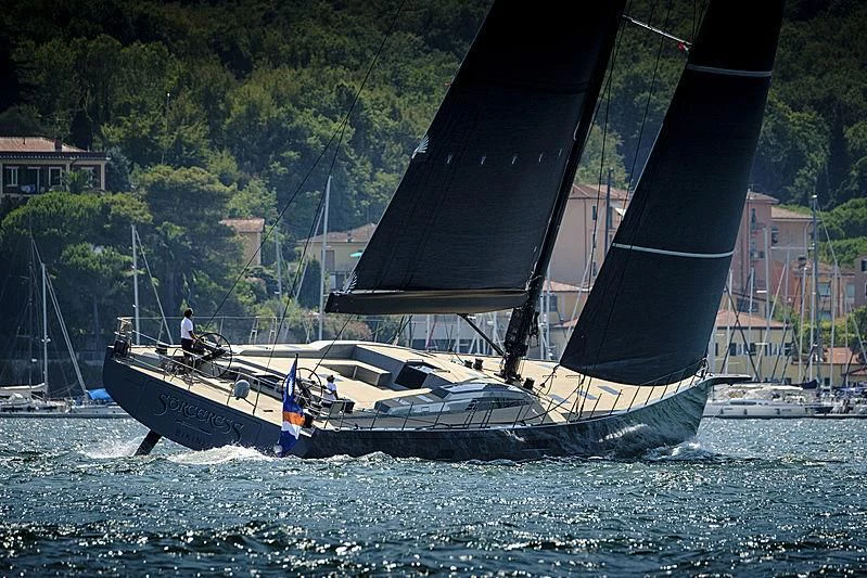 a sailboat on the water aboard SORCERESS Yacht for Sale