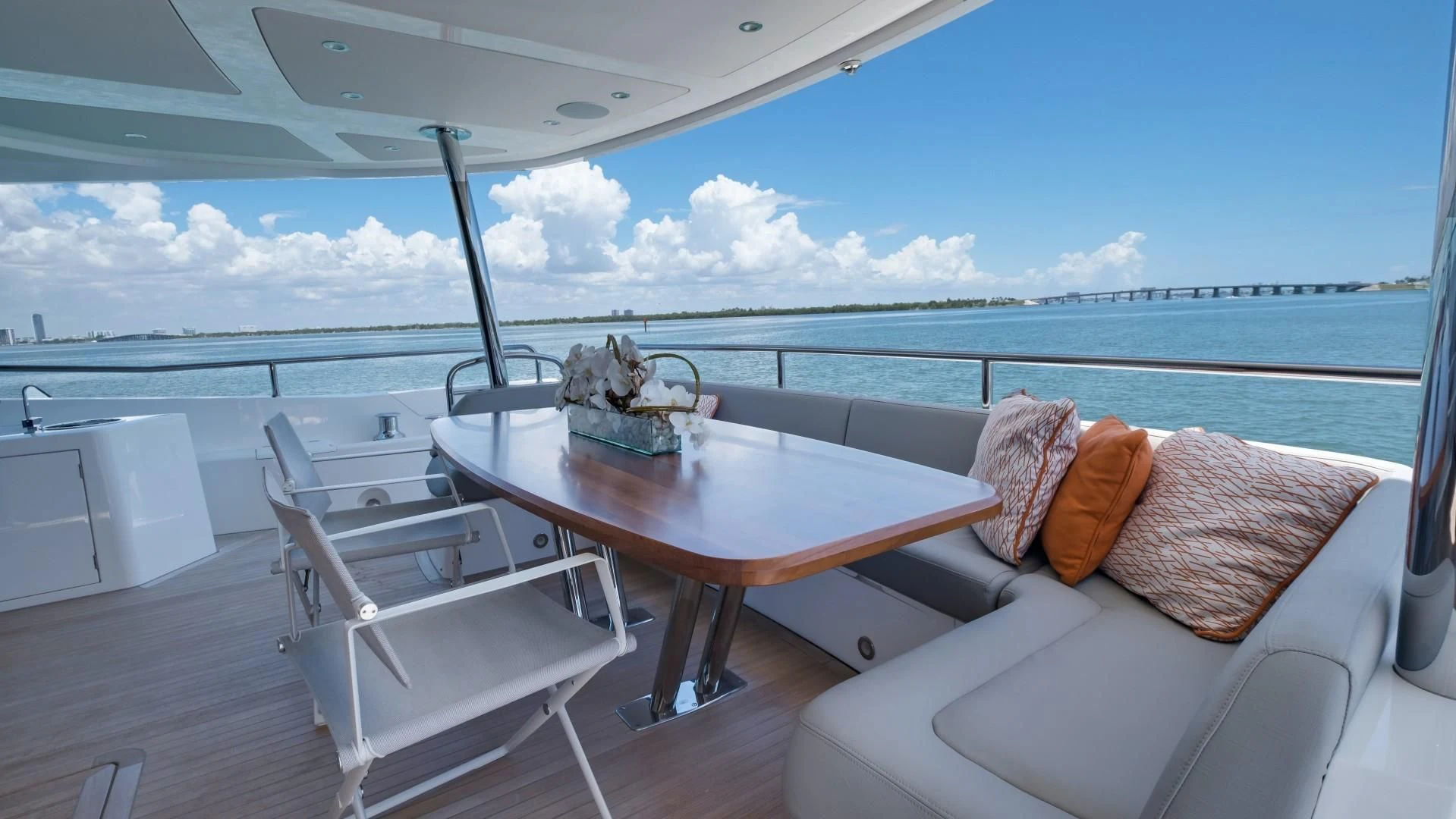 a table on a boat aboard SKYCHASER Yacht for Sale