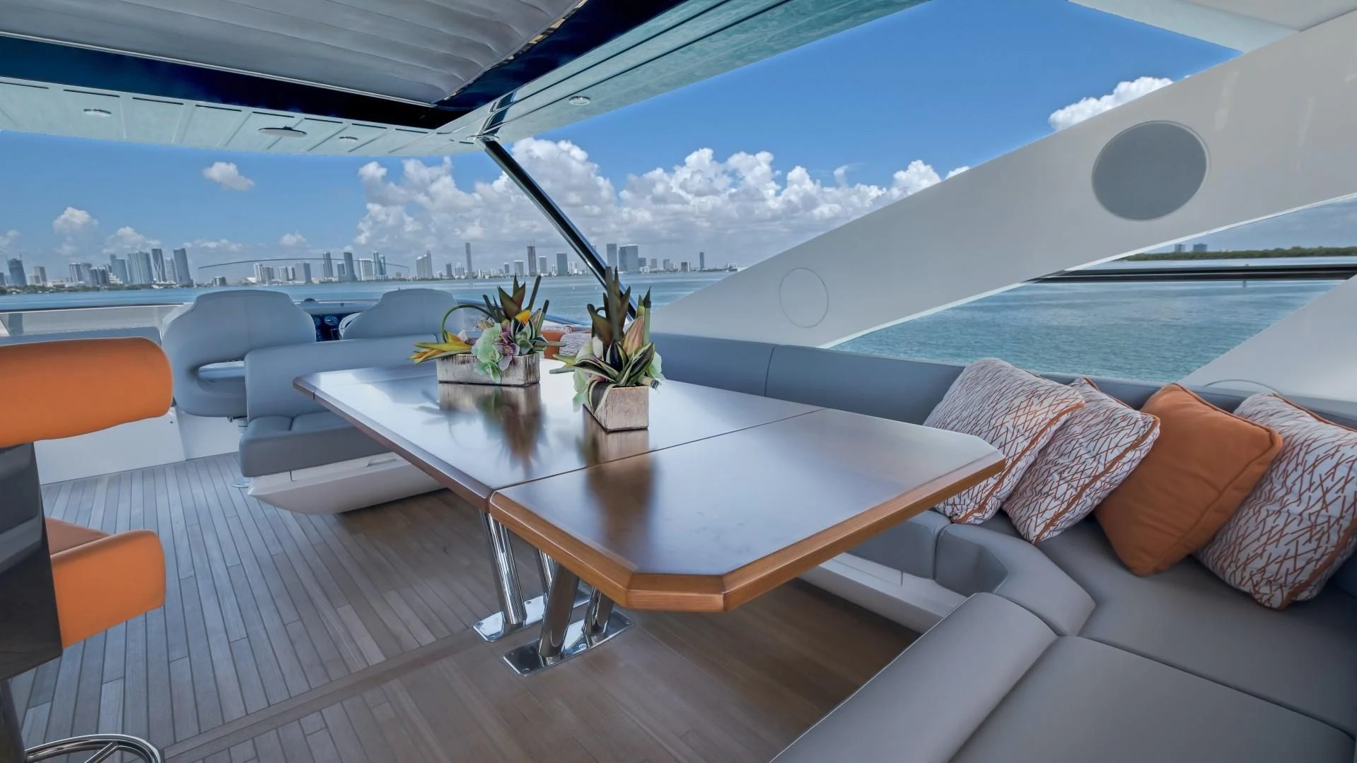a table on a boat aboard SKYCHASER Yacht for Sale
