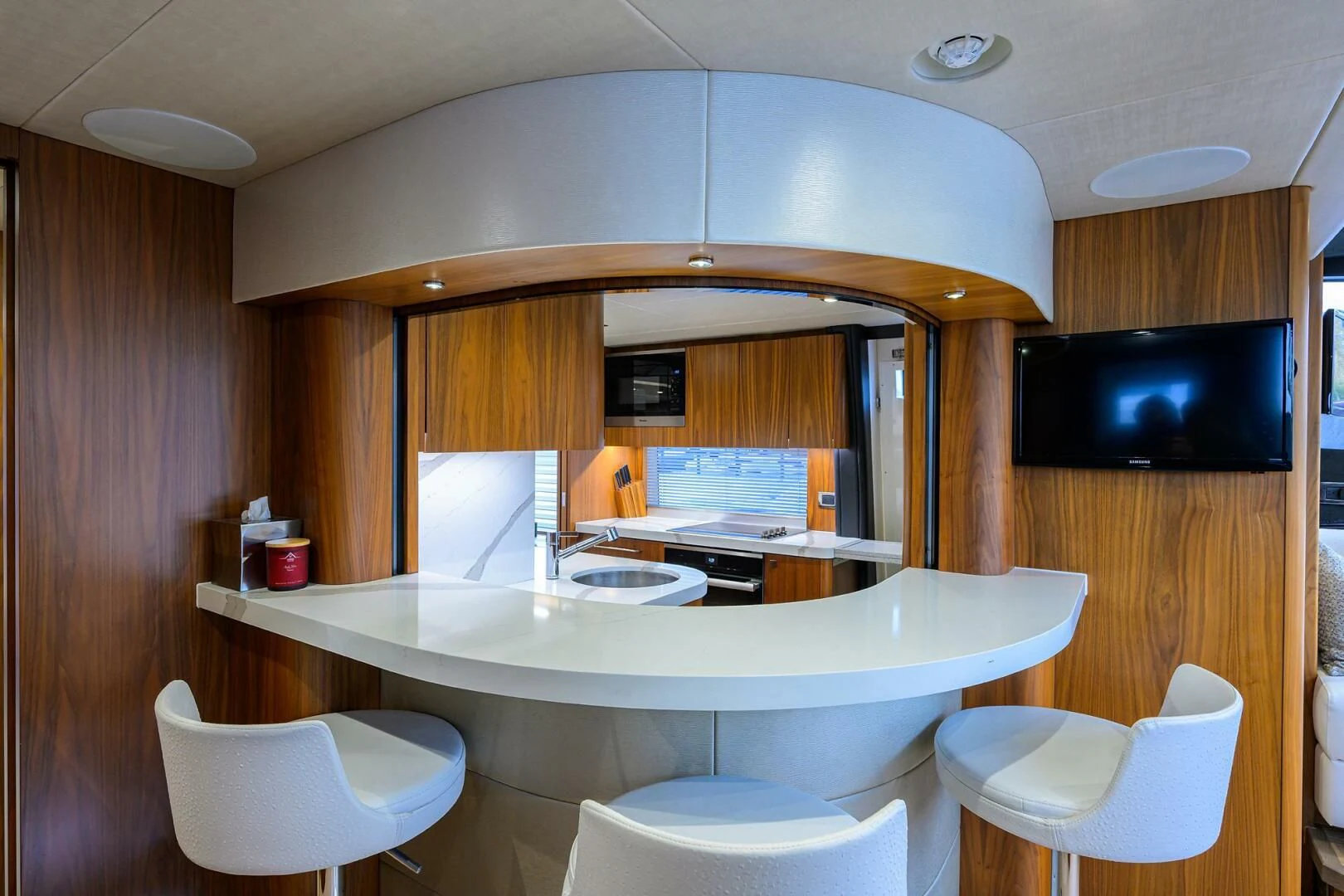 a bathroom with a large mirror aboard SKYCHASER Yacht for Sale