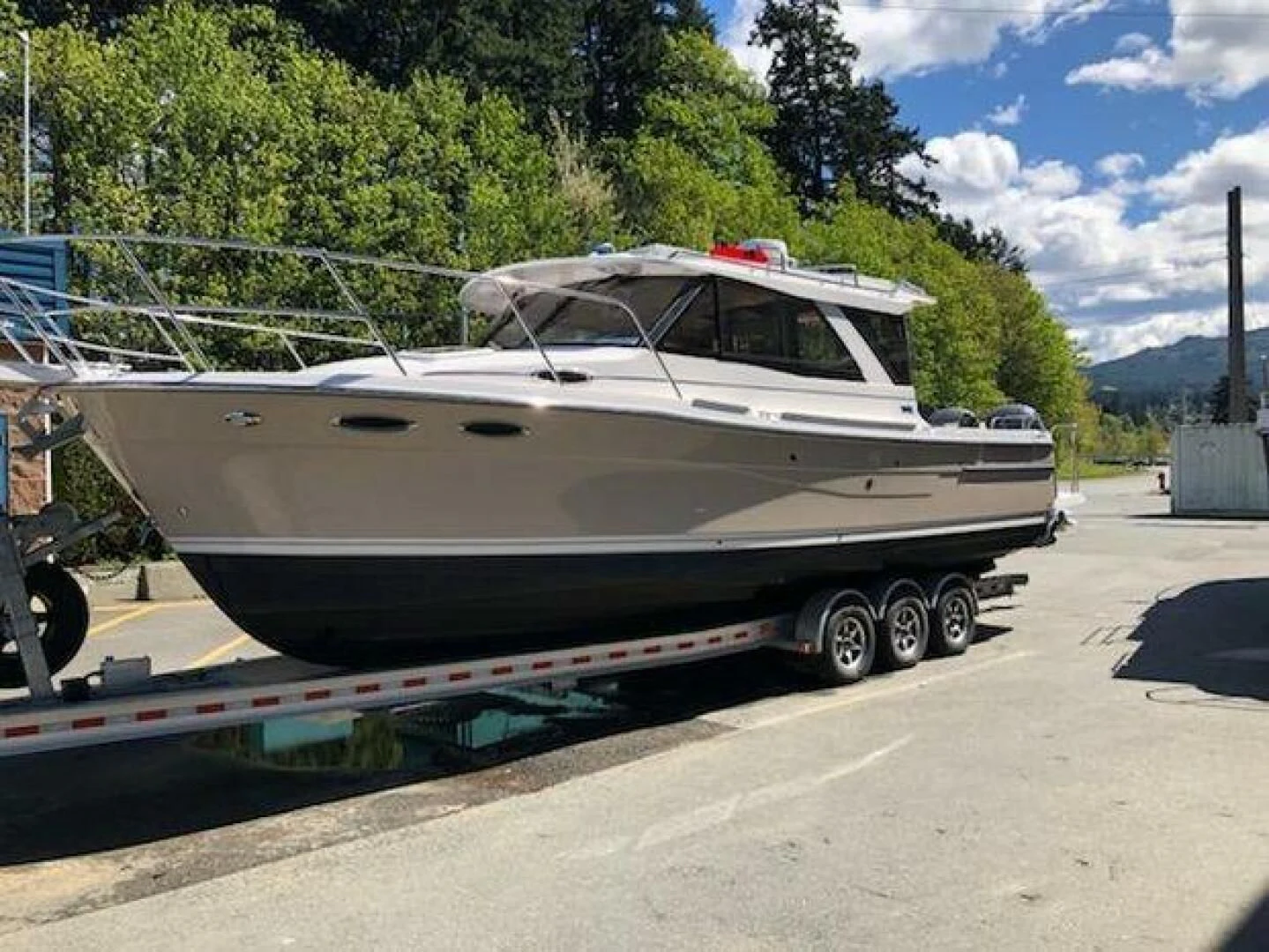 a boat on a trailer aboard SKYCHASER Yacht for Sale