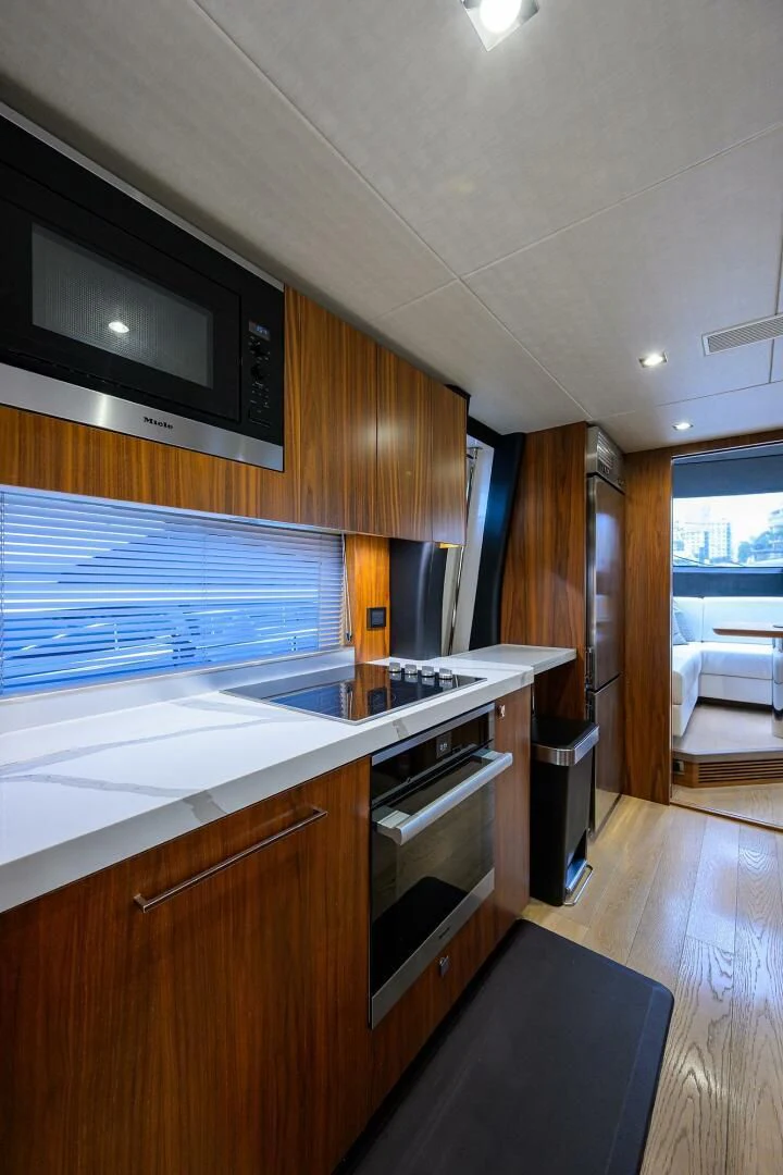 a kitchen with a large oven aboard SKYCHASER Yacht for Sale