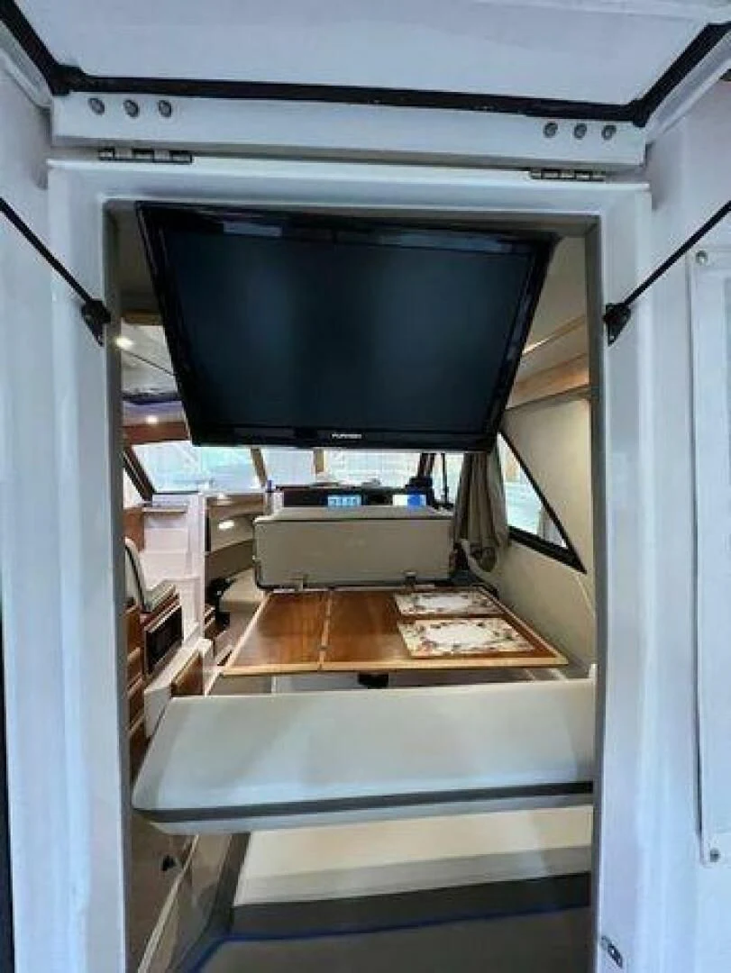 a microwave oven with a door open aboard SKYCHASER Yacht for Sale