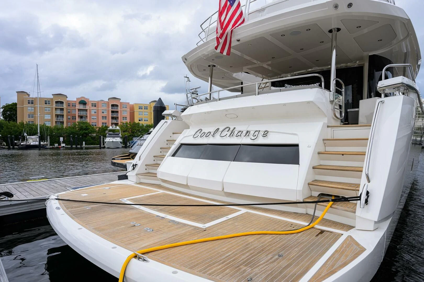 a boat on a dock aboard SKYCHASER Yacht for Sale