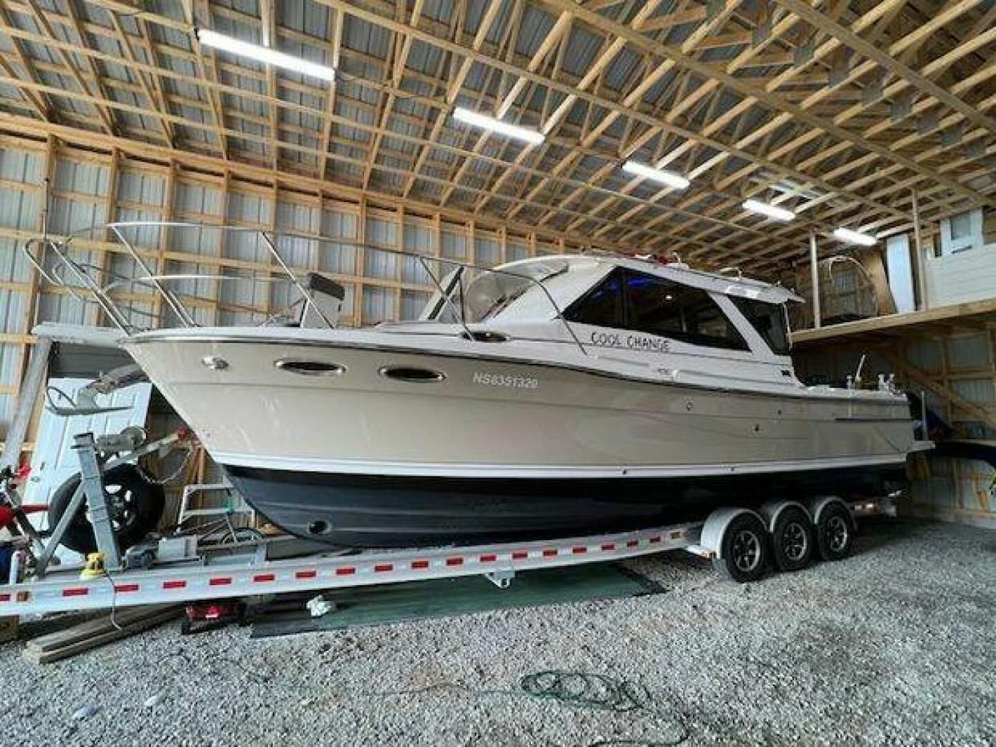 a boat on a trailer aboard SKYCHASER Yacht for Sale