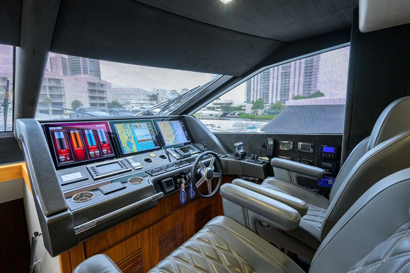 inside of a car aboard SKYCHASER Yacht for Sale