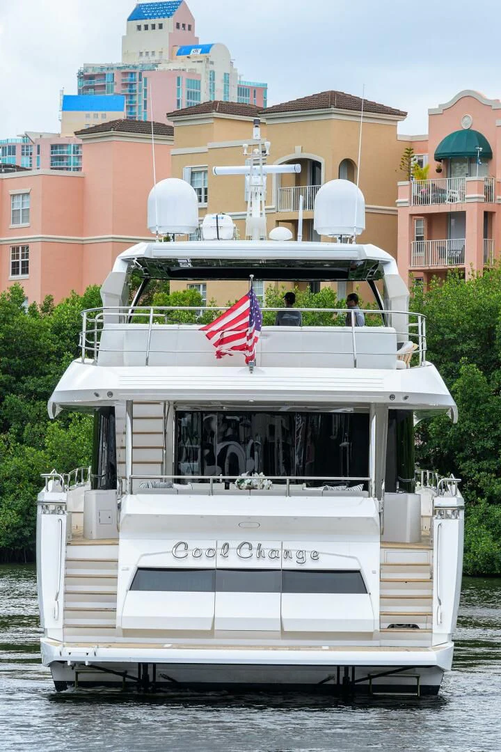 a boat with flags on it aboard SKYCHASER Yacht for Sale