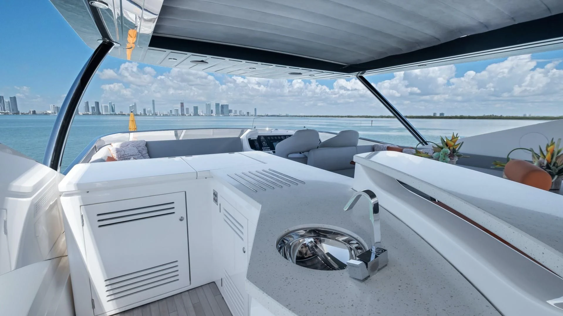 the inside of a car aboard SKYCHASER Yacht for Sale