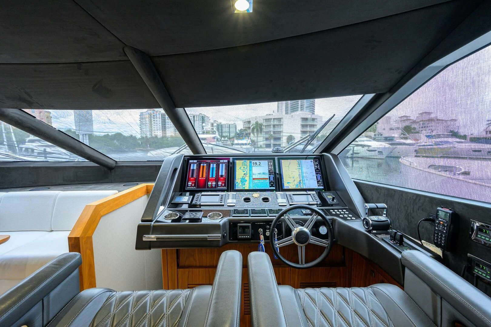 inside of a car aboard SKYCHASER Yacht for Sale