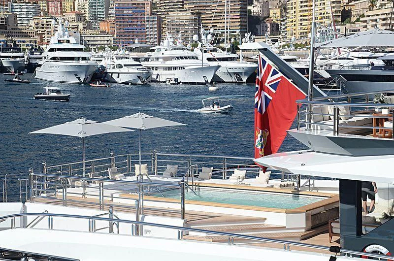 a flag on a boat aboard SHODAN Yacht for Sale