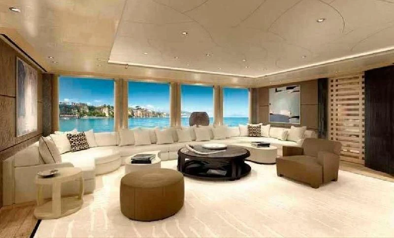 a large living room with a large window aboard SHODAN Yacht for Sale