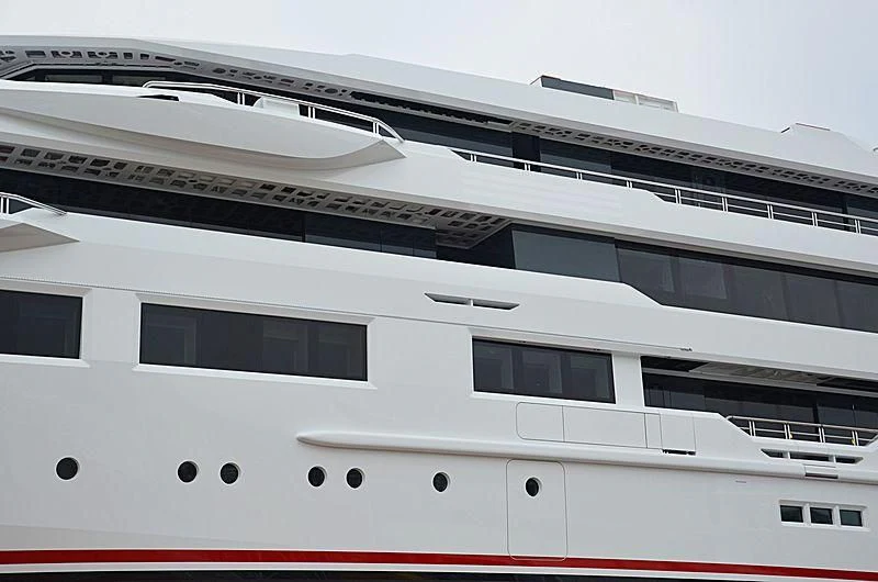 a close-up of a white building aboard SHODAN Yacht for Sale