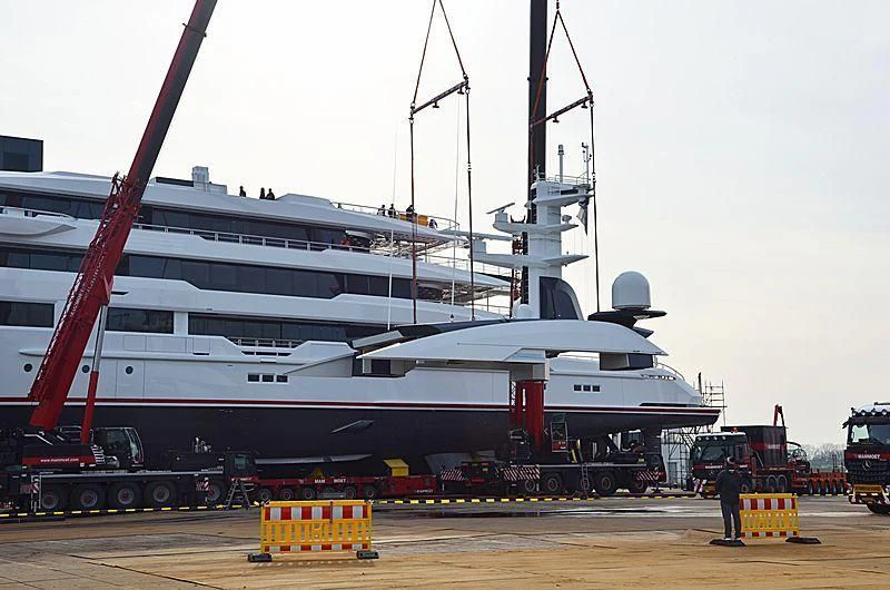 a large ship docked aboard SHODAN Yacht for Sale