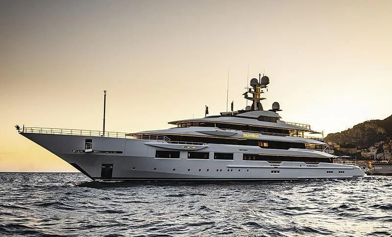 a large ship in the water aboard SHODAN Yacht for Sale
