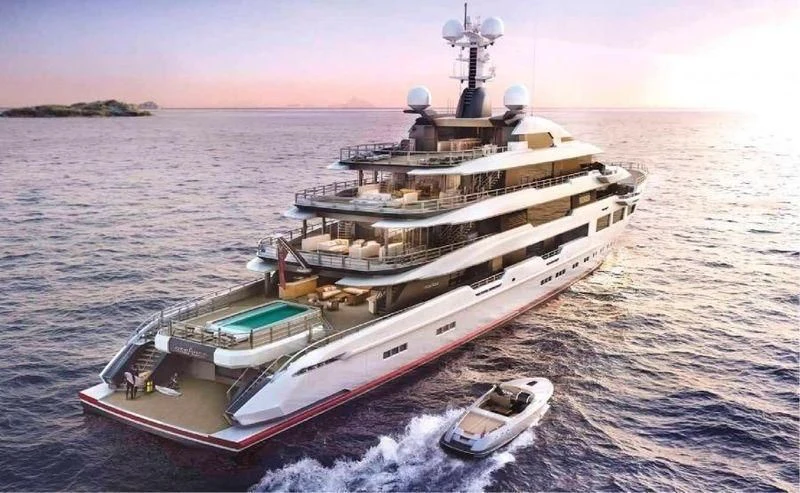 a large ship in the water aboard SHODAN Yacht for Sale