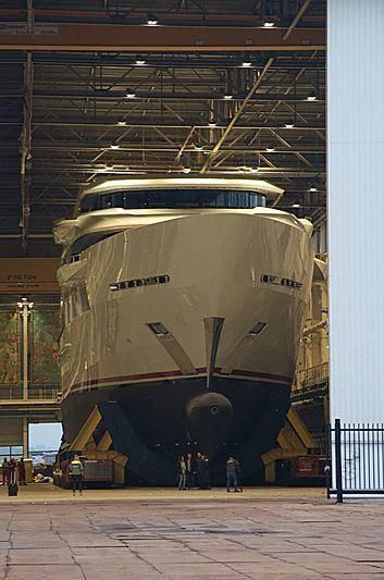 a large metal object in a warehouse aboard SHODAN Yacht for Sale