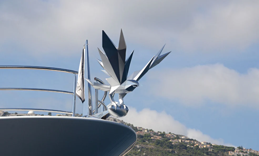 a statue of a jet aboard SHODAN Yacht for Sale