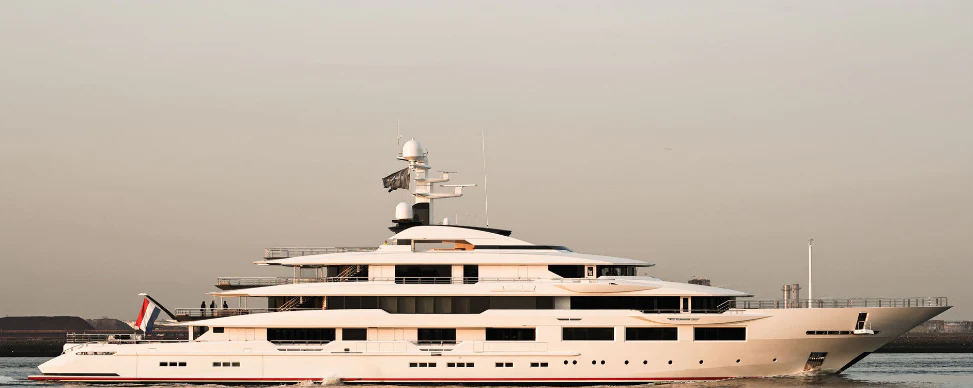 a large white ship aboard SHODAN Yacht for Sale