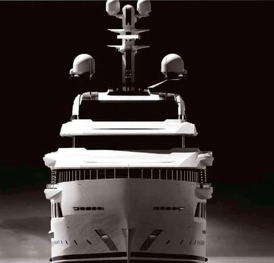 a space ship with a satellite in the background aboard SHODAN Yacht for Sale