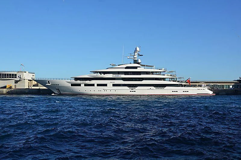 a large white ship in the water aboard SHODAN Yacht for Sale
