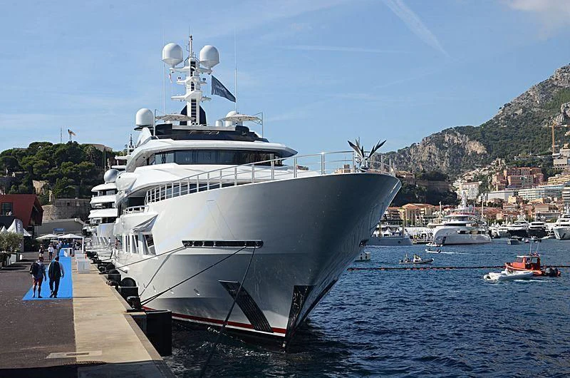 a large ship docked aboard SHODAN Yacht for Sale