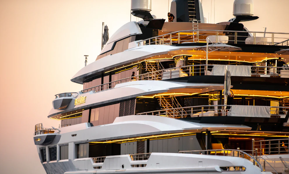 a large boat docked aboard SHODAN Yacht for Sale