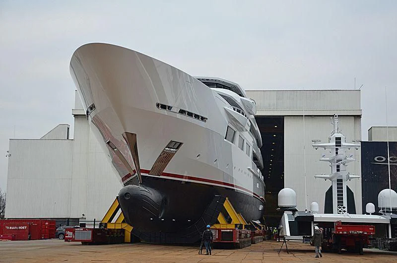 a large space shuttle on a stand aboard SHODAN Yacht for Sale