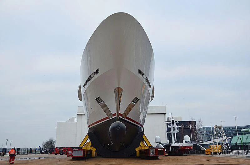 a large space shuttle on a launch pad aboard SHODAN Yacht for Sale
