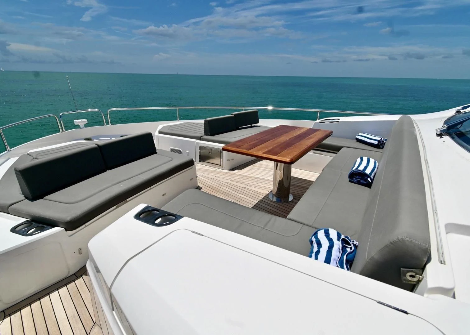 a deck with a view of the ocean and the ocean aboard DO IT ANYWAY Yacht for Sale