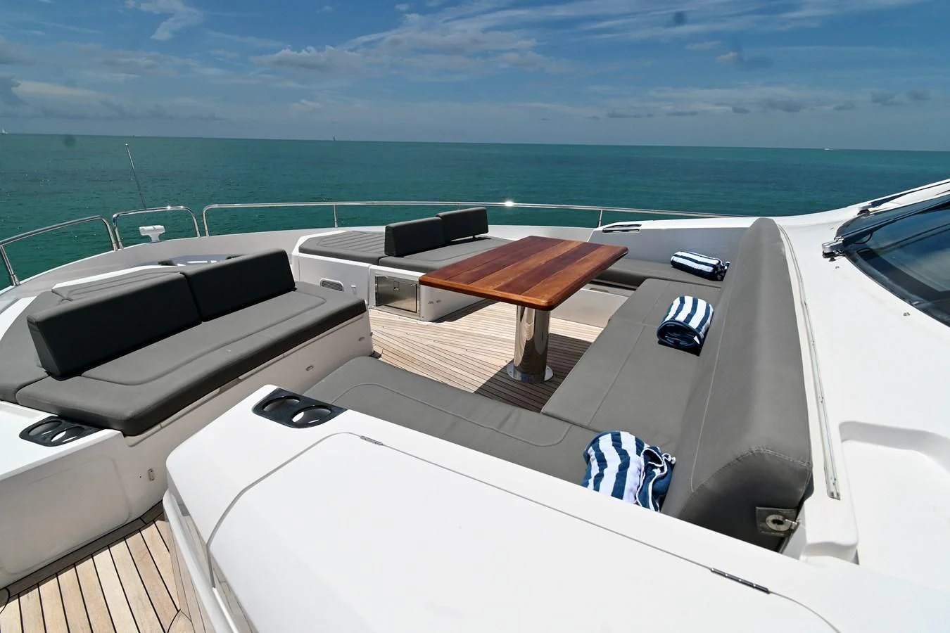 a deck with a view of the ocean and the ocean aboard DO IT ANYWAY Yacht for Sale