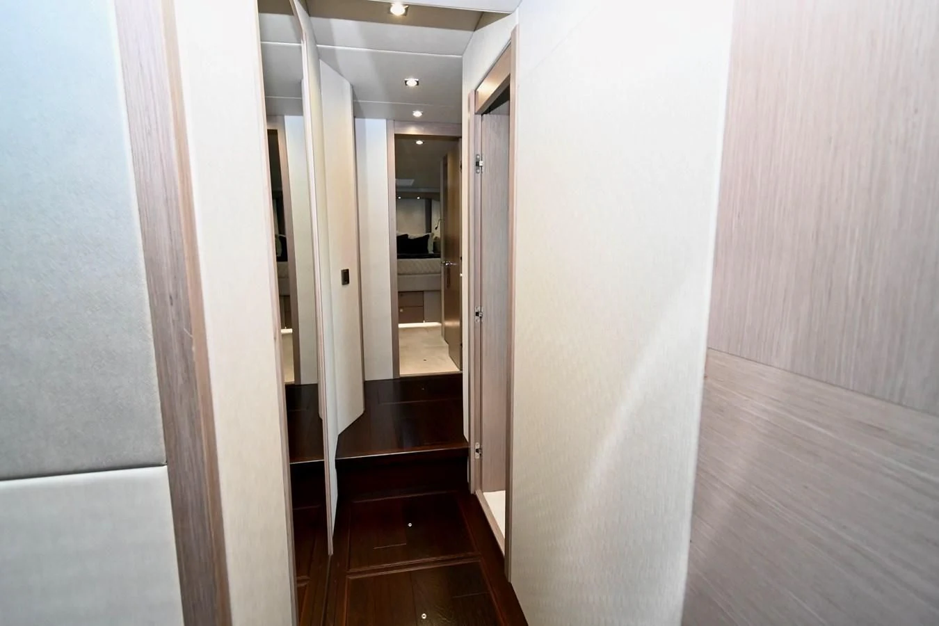 a hallway with doors aboard DO IT ANYWAY Yacht for Sale