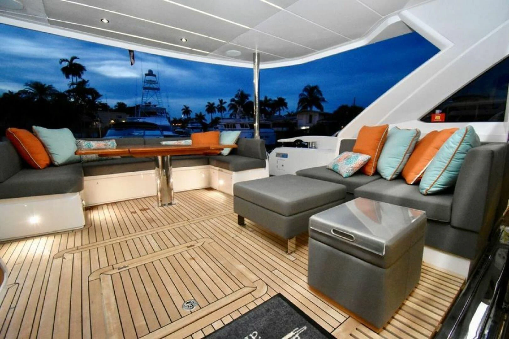 a living room with a large glass ceiling aboard DO IT ANYWAY Yacht for Sale
